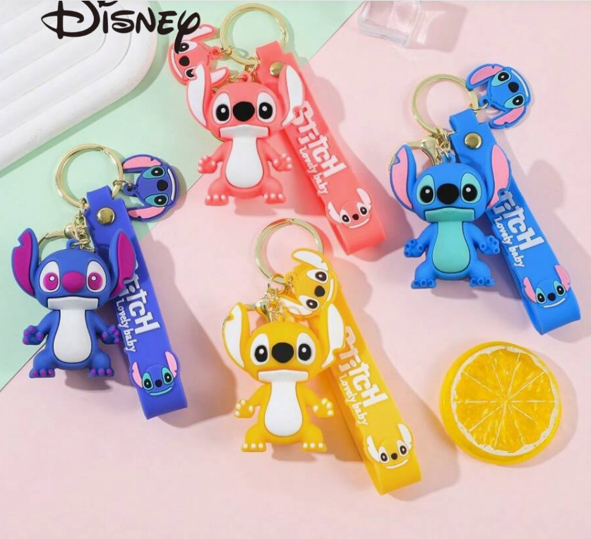 Porte-clés Stitch en silicone avec lanière colorée